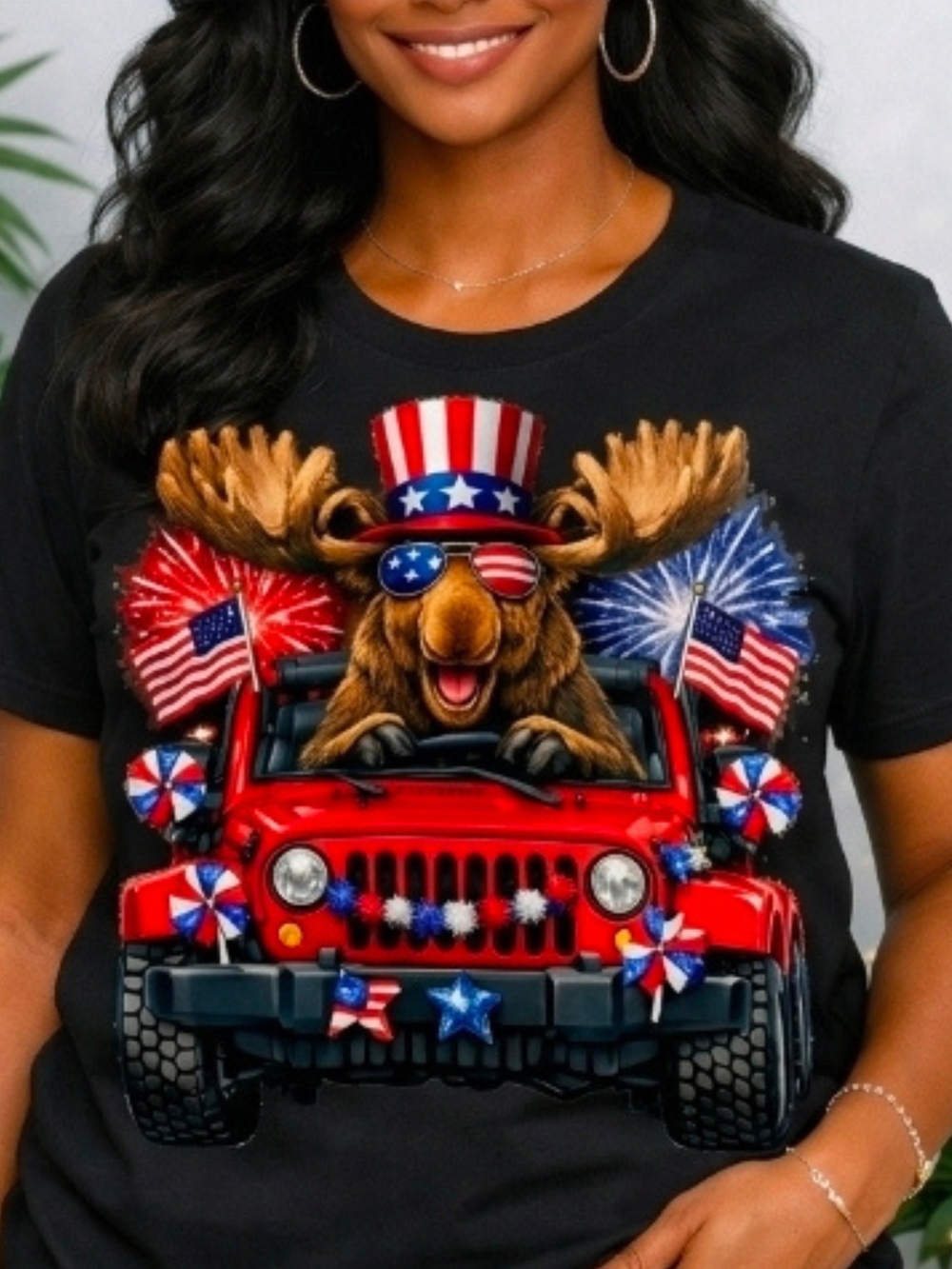 Patriotic Moose Graphic Tee - Black